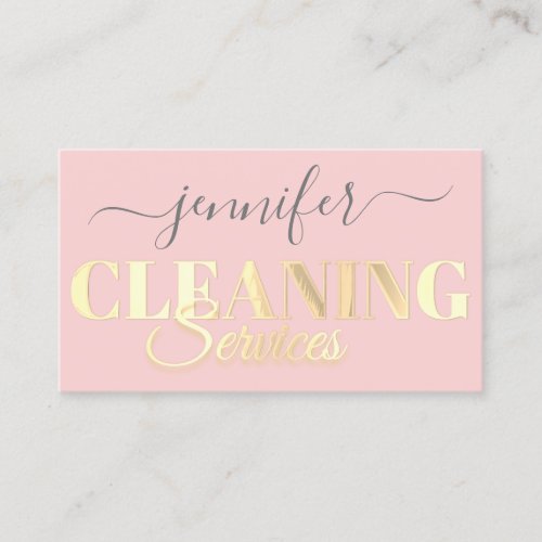 QR Code Logo Cleaning Services Golden Script Pink  Business Card