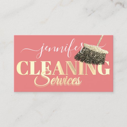 QR Code Logo Cleaning Services Golden Script Rose  Business Card