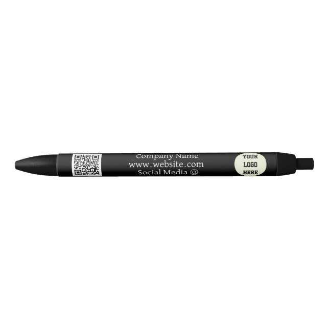 QR Code Logo Company Black Business Corporate Pen (Front)