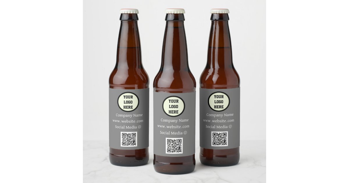 QR Code Logo Company Grey Business Corporate Beer Bottle Label | Zazzle