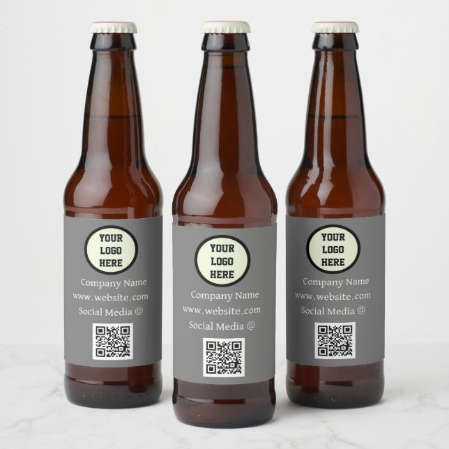QR Code Logo Company Grey Business Corporate Beer Bottle Label (Bottles)