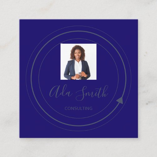 QR Code Logo Custom Custom Photo Consulting Blue  Square Business Card