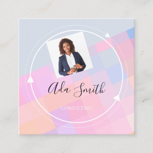 QR Code Logo Custom Custom Photo Consulting Blue Square Business Card