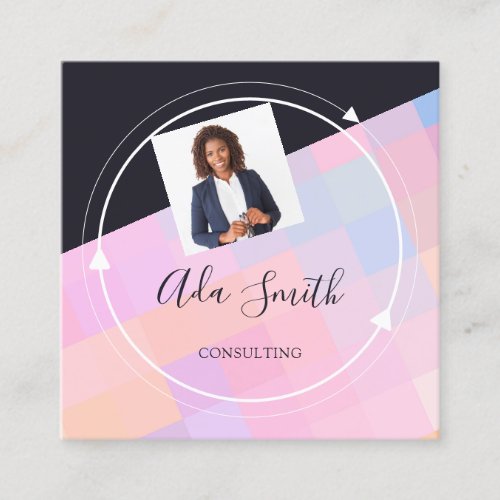 QR Code Logo Custom Custom Photo Consulting Navy Square Business Card