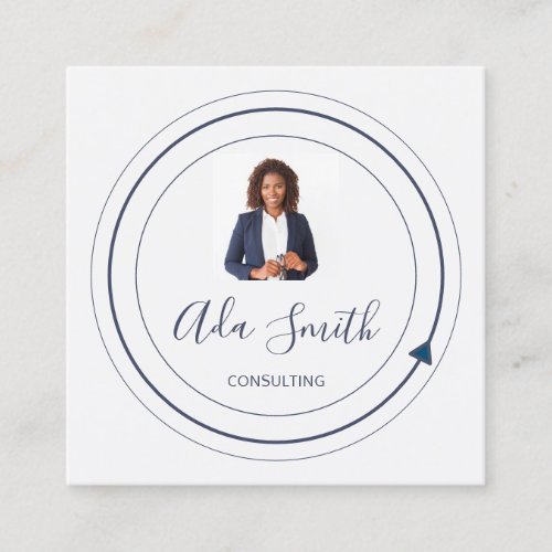 QR Code Logo Custom Custom Photo Consulting Navy  Square Business Card