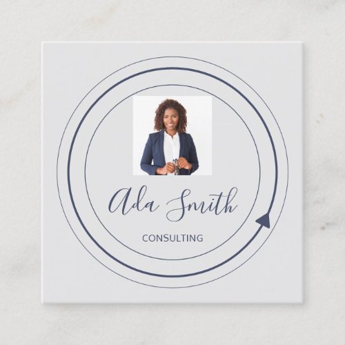 QR Code Logo Custom Custom Photo Frame Gray Blue Square Business Card