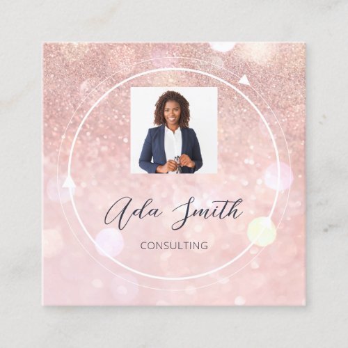 QR Code Logo Custom Custom Photo Rose Glitter  Square Business Card