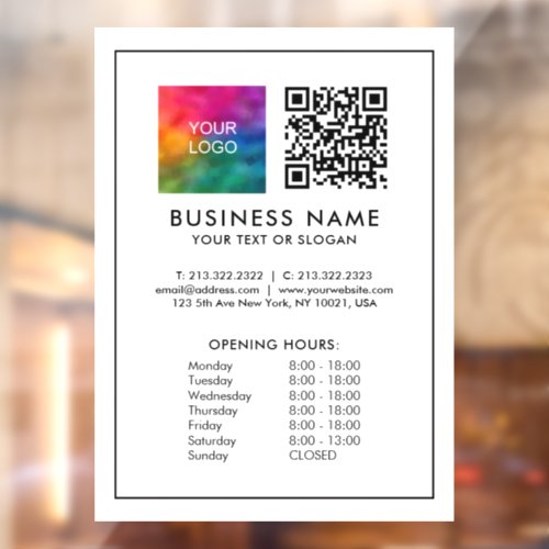 QR Code Logo Custom Opening Hours Scan Price Lists Window Cling