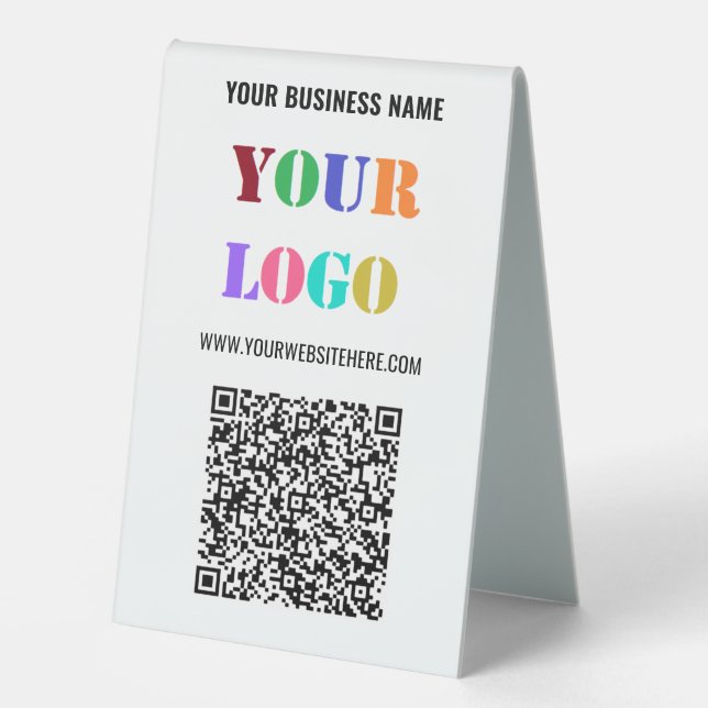 QR Code Logo Custom Text Business Table Tent Sign (Front)