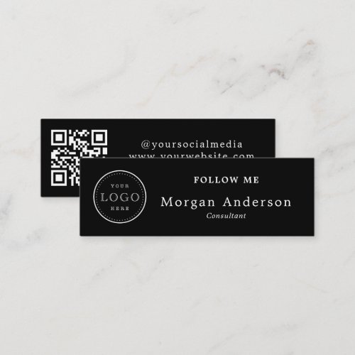QR Code Logo Elegant Black  White Social Media  M Mini Business Card