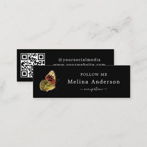 QR Code Logo Elegant Butterfly Social Media   Mini Business Card