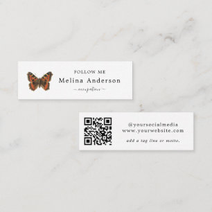 QR Code Logo Elegant Butterfly Social Media Mini Business Card