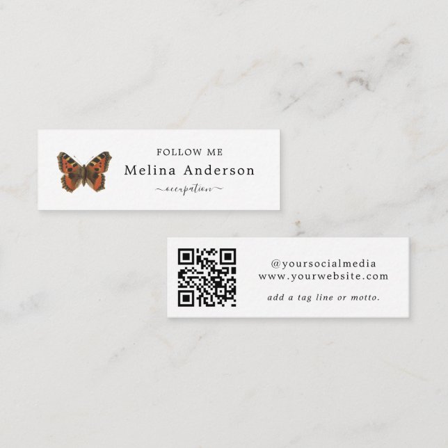QR Code Logo Elegant Butterfly Social Media   Mini Business Card (Front/Back)