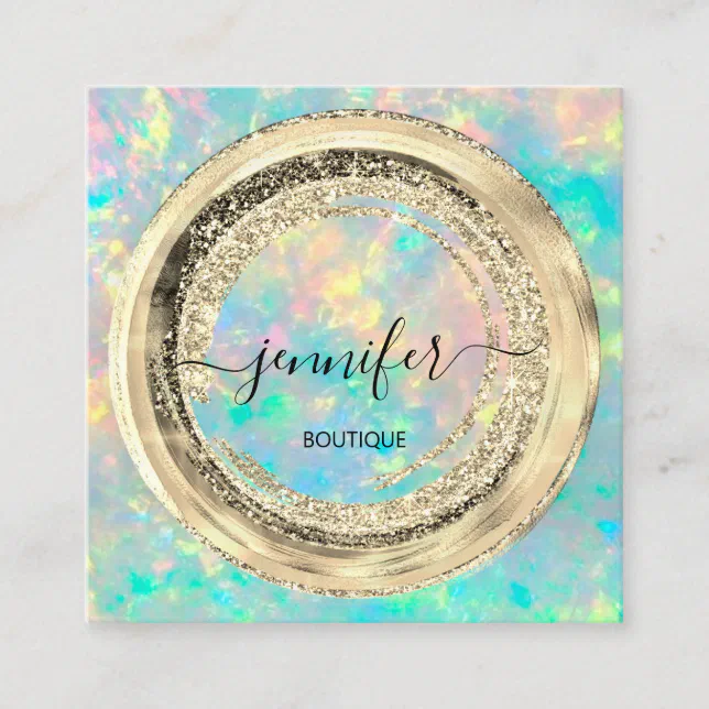 QR Code Logo Frame Glitter Gold Drips Holograph Square Business Card ...