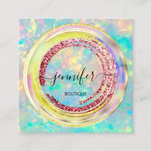 QR Code Logo Glitter Gold Drips Holograph Colorful Square Business Card