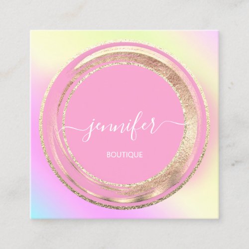 QR Code Logo Glitter Gold Drips Holograph Pastels Square Business Card