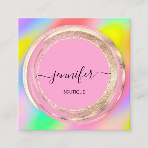 QR Code Logo Glitter Gold Drips Holograph Strokes Square Business Card