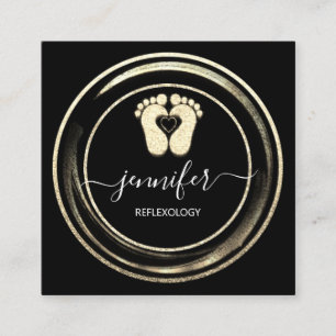 QR Code Logo Gold Black Reflexology Foot Massage Square Business Card