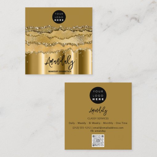 QR Code Logo Gold Glitter Strokes Black Mustard Square Business Card ...