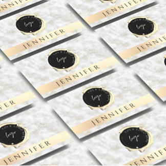 QR Code & Logo Gold White Marble Business Card