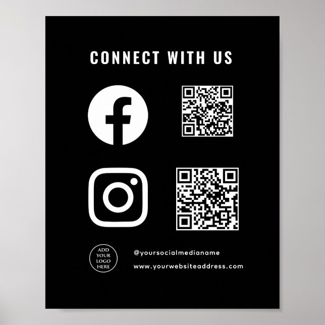 QR Code Logo Here Follow Scan Connect With Us Poster (Front)