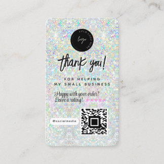 QR Code & Logo Holographic Glitter Thank You Business Card