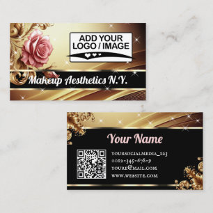 QR Code Logo Image Template Golden Rose Luxury   Business Card
