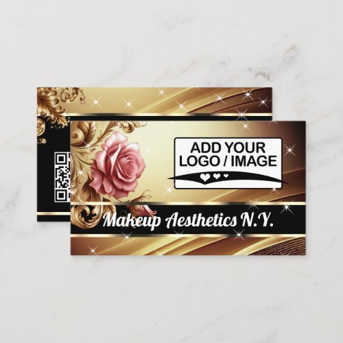 QR Code Logo Image Template Golden Rose Luxury   Business Card