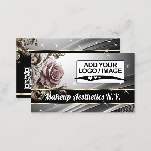 QR Code Logo Image Template Silver Rose Luxury   Business Card