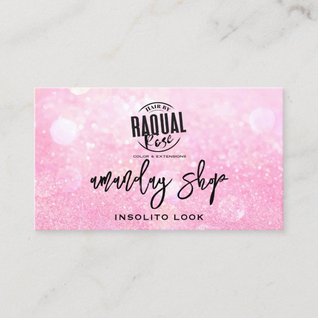 QR Code Logo Makeup Artist Pink Glitter  Business Card (Front)