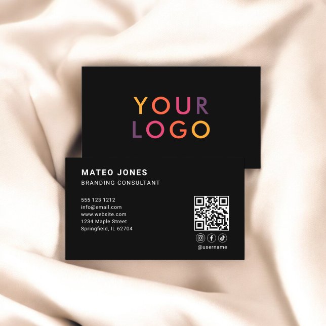 QR Code Logo Minimalist Black Business Card (Creator Uploaded)