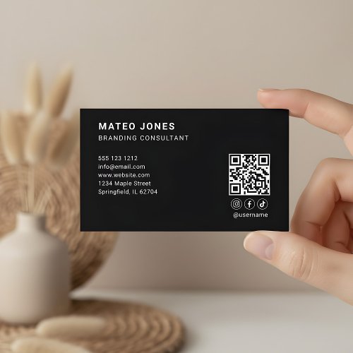 QR Code Logo Minimalist Black Business Card