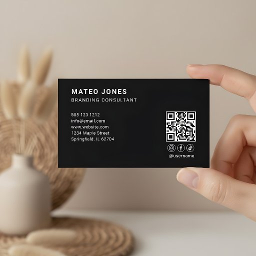 Customizable QR Code Logo Minimalist Black Business Card
