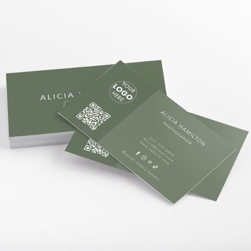 QR Code  Logo  Modern  Minimalist  Green Business Card