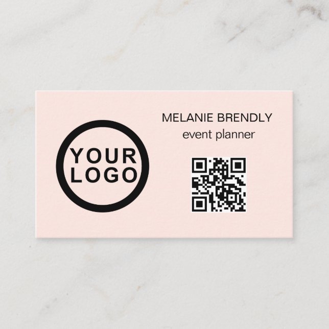 QR Code Logo Modern Minimalist Pink Business Card (Front)
