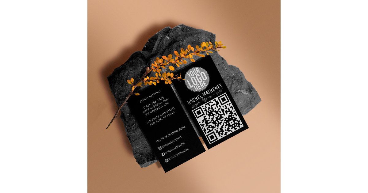 QR Code Logo Modern Simple Black Professional Business Card | Zazzle
