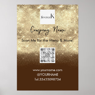 QR CODE LOGO NAME Scan me Gold Brown Holder