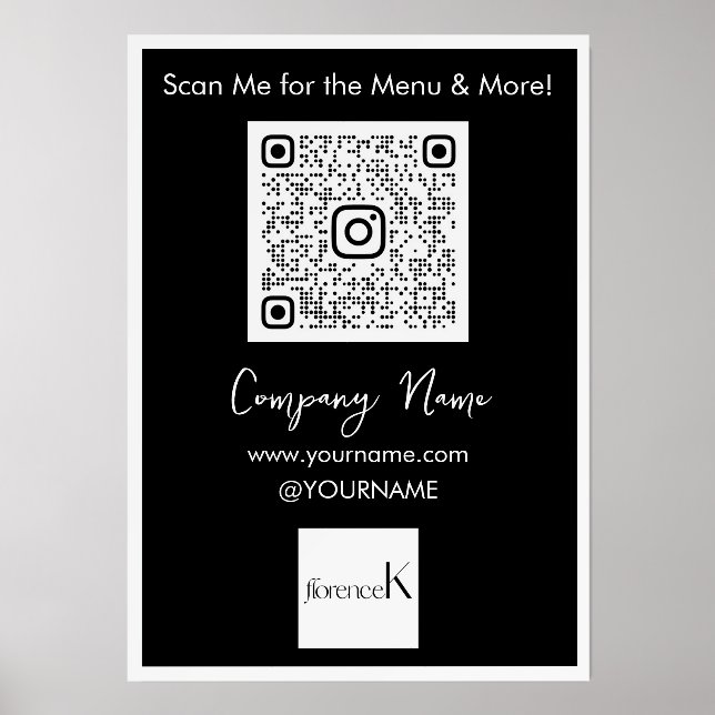 QR CODE LOGO NAME Scan ME White Black Holder (Front)