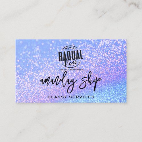 QR Code Logo Online Shop Blue Purple Glitter Business Card