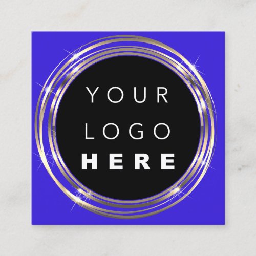  QR Code Logo Online Shop Frame Gold Blue Indygo Square Business Card