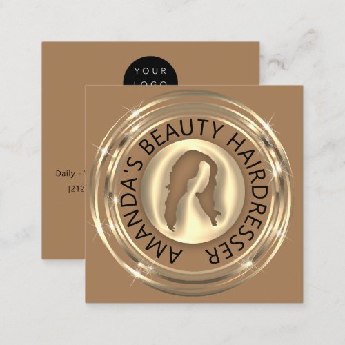  QR Code Logo Online Shop Frame Gold Brown  Square Business Card