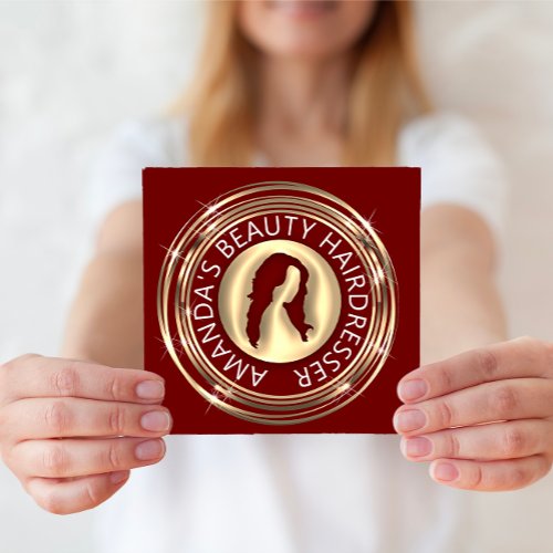  QR Code Logo Online Shop Frame Gold Burgundy  Square Business Card