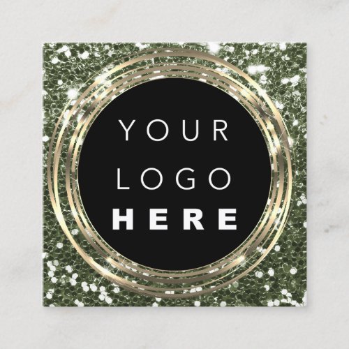  QR Code Logo Online Shop Frame Gold Glitter Green Square Business Card
