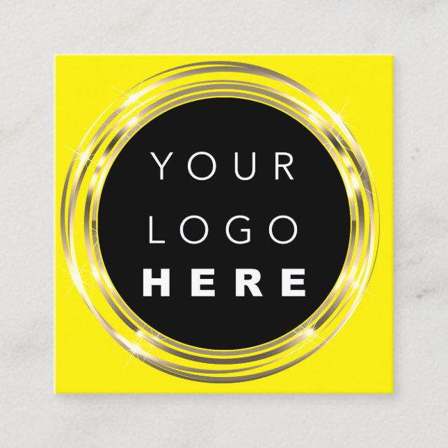  QR Code Logo Online Shop Frame Gold Yellow Square Business Card (Front)