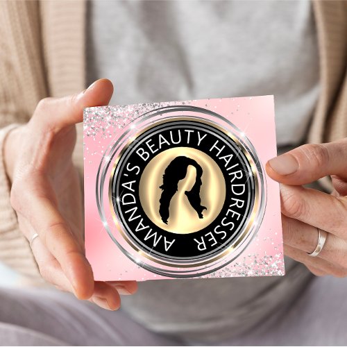  QR Code Logo Online Shop Frame Pink Silver Gold  Square Business Card