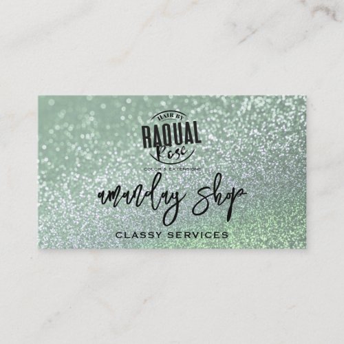 QR Code Logo Online Shop Mint Green Glitter Business Card