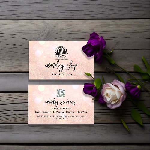 QR Code Logo Online Shop Pink Rose  Holograph  Business Card