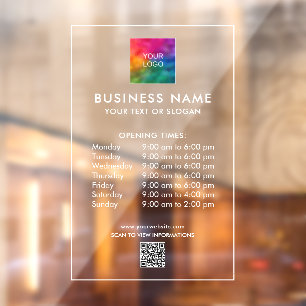 QR Code Logo Opening Hours Scan Price Lists Window Cling
