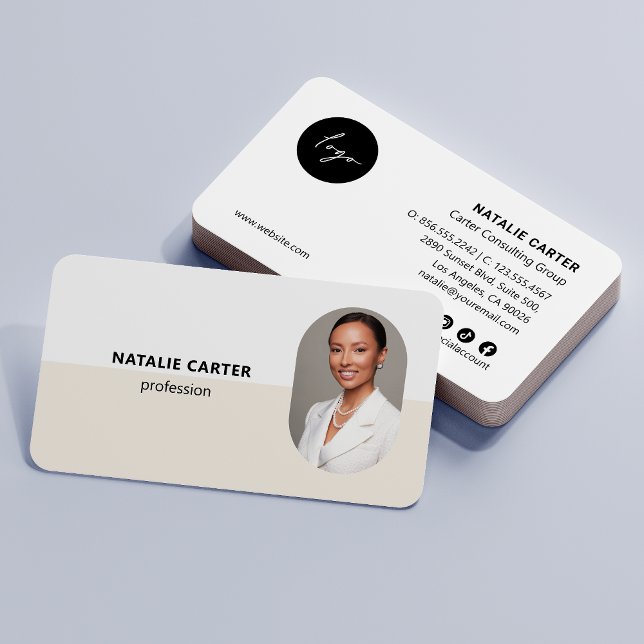 QR CODE  Logo OVAL Photo Professional IVORY CREAM Business Card (Creator Uploaded)