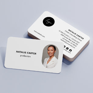 QR CODE Logo OVAL Photo Professional PLAIN WHITE Business Card